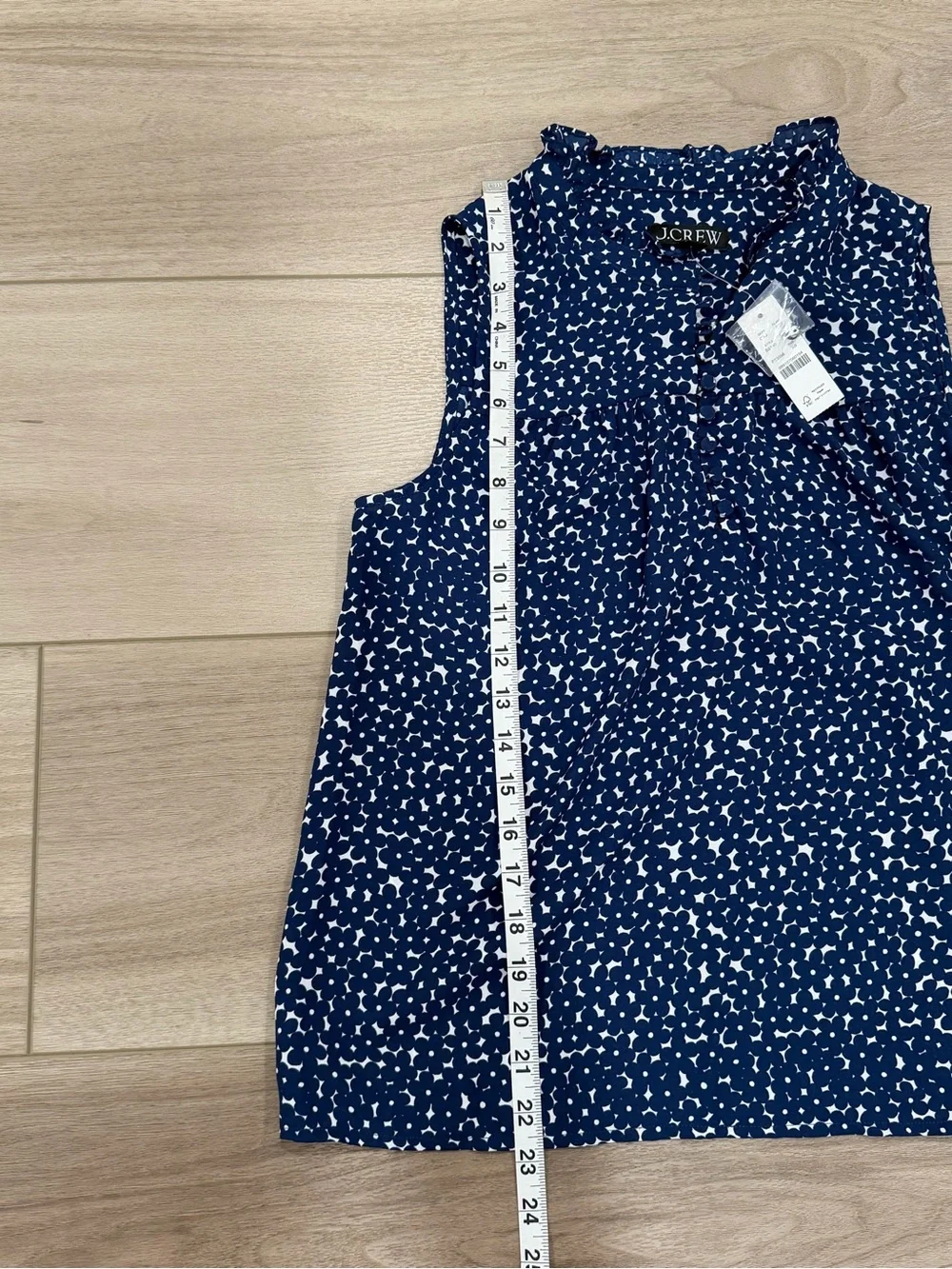 J. Crew XS Sleeveless Button-Front Ruffle Neck Popover Top In Navy Floral